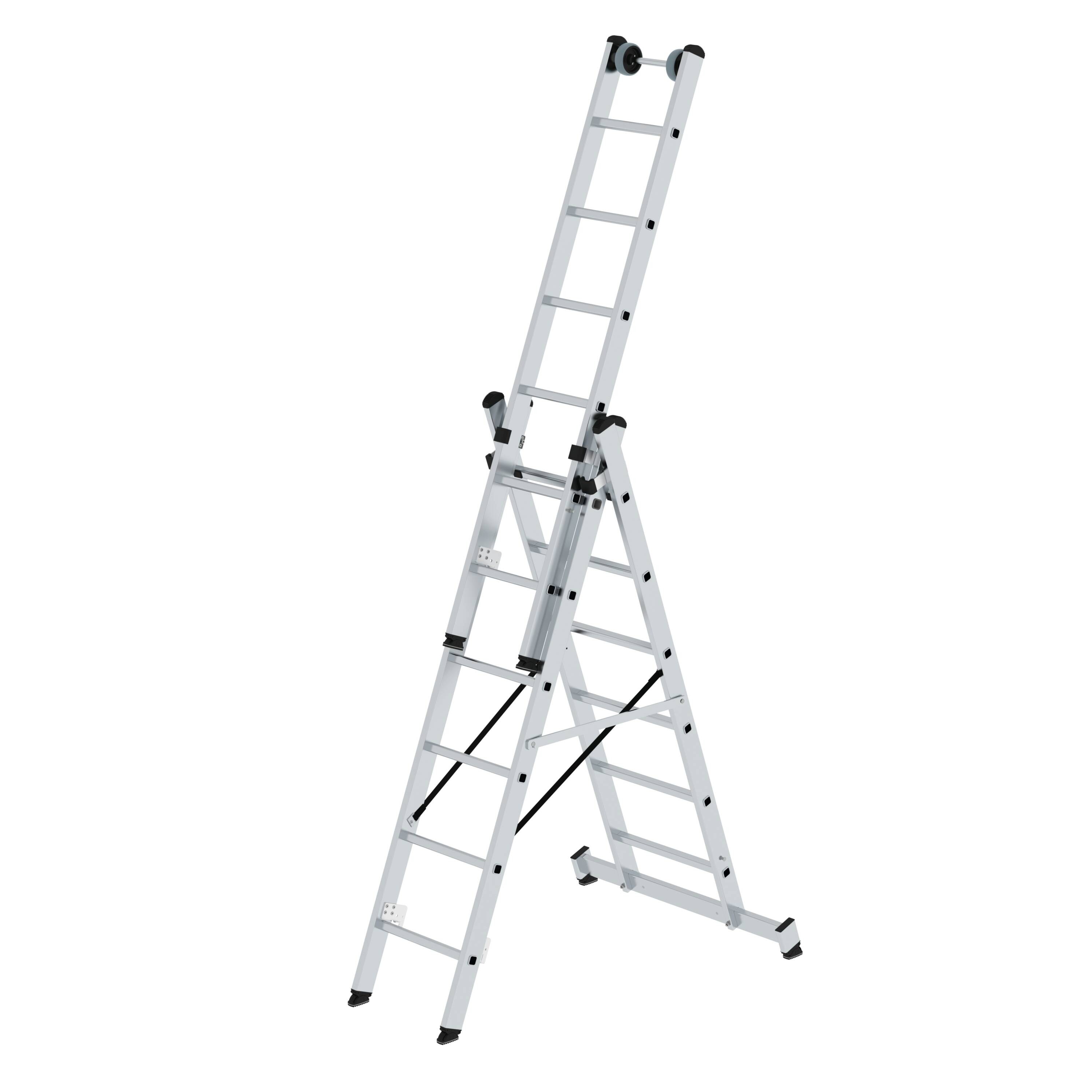 Mehrzweckleiter 3-teilig mit nivello®-Traverse und Wandlaufrollen 3x6 Sprossen