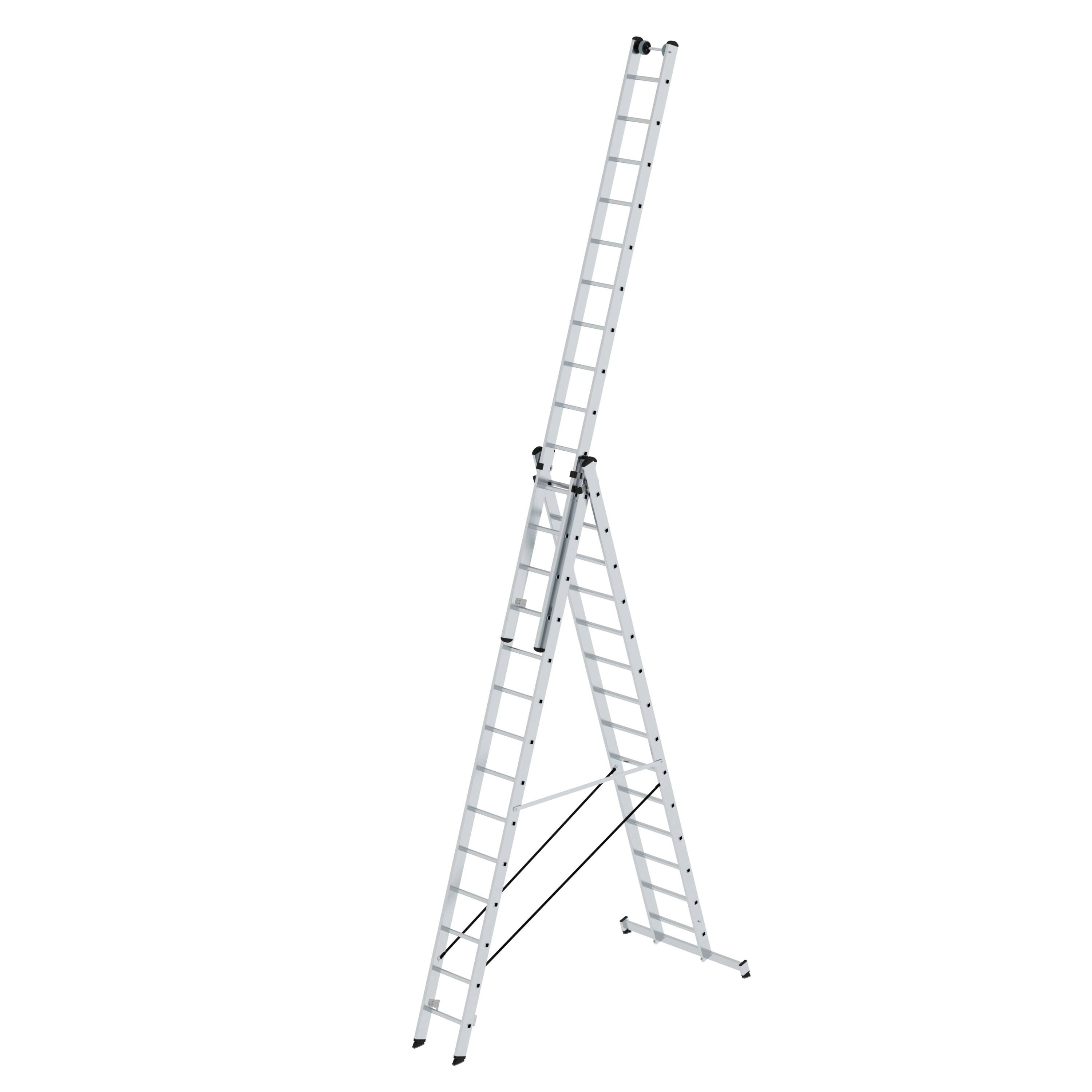 Mehrzweckleiter 3-teilig mit nivello®-Traverse und Wandlaufrollen 3x14 Sprossen