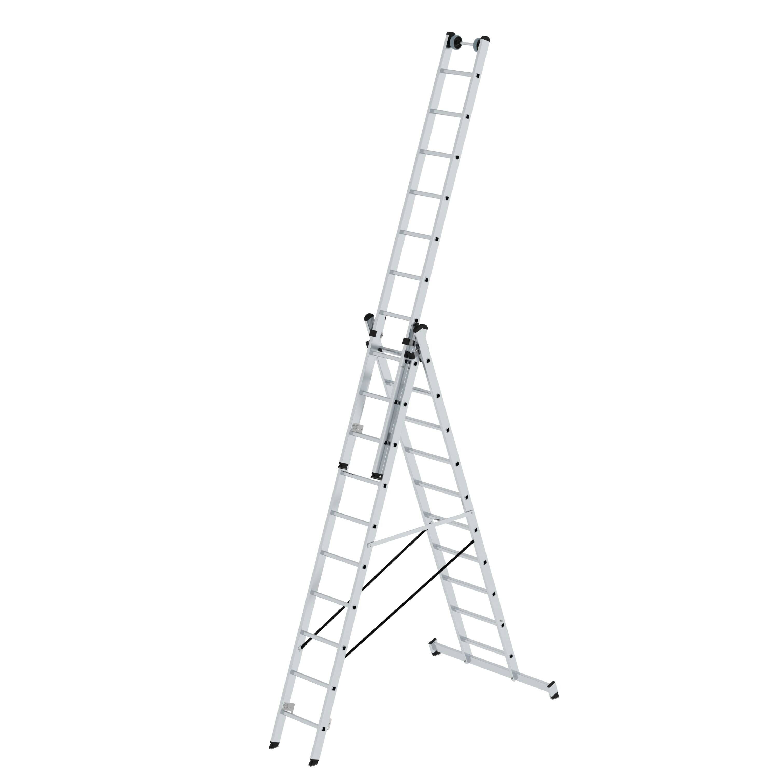 Mehrzweckleiter 3-teilig mit nivello®-Traverse und Wandlaufrollen 3x10 Sprossen