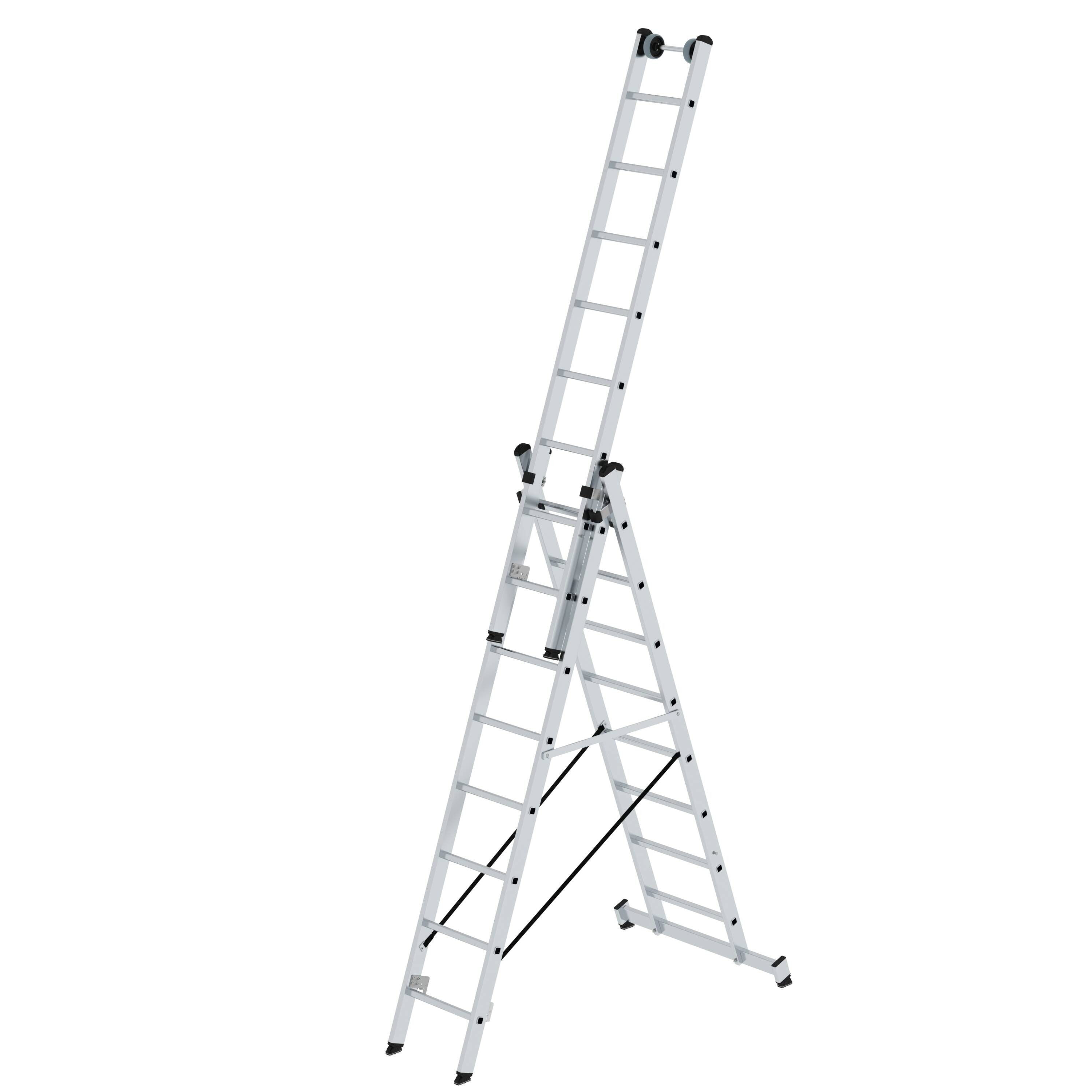 Mehrzweckleiter 3-teilig mit nivello®-Traverse und Wandlaufrollen 3x8 Sprossen