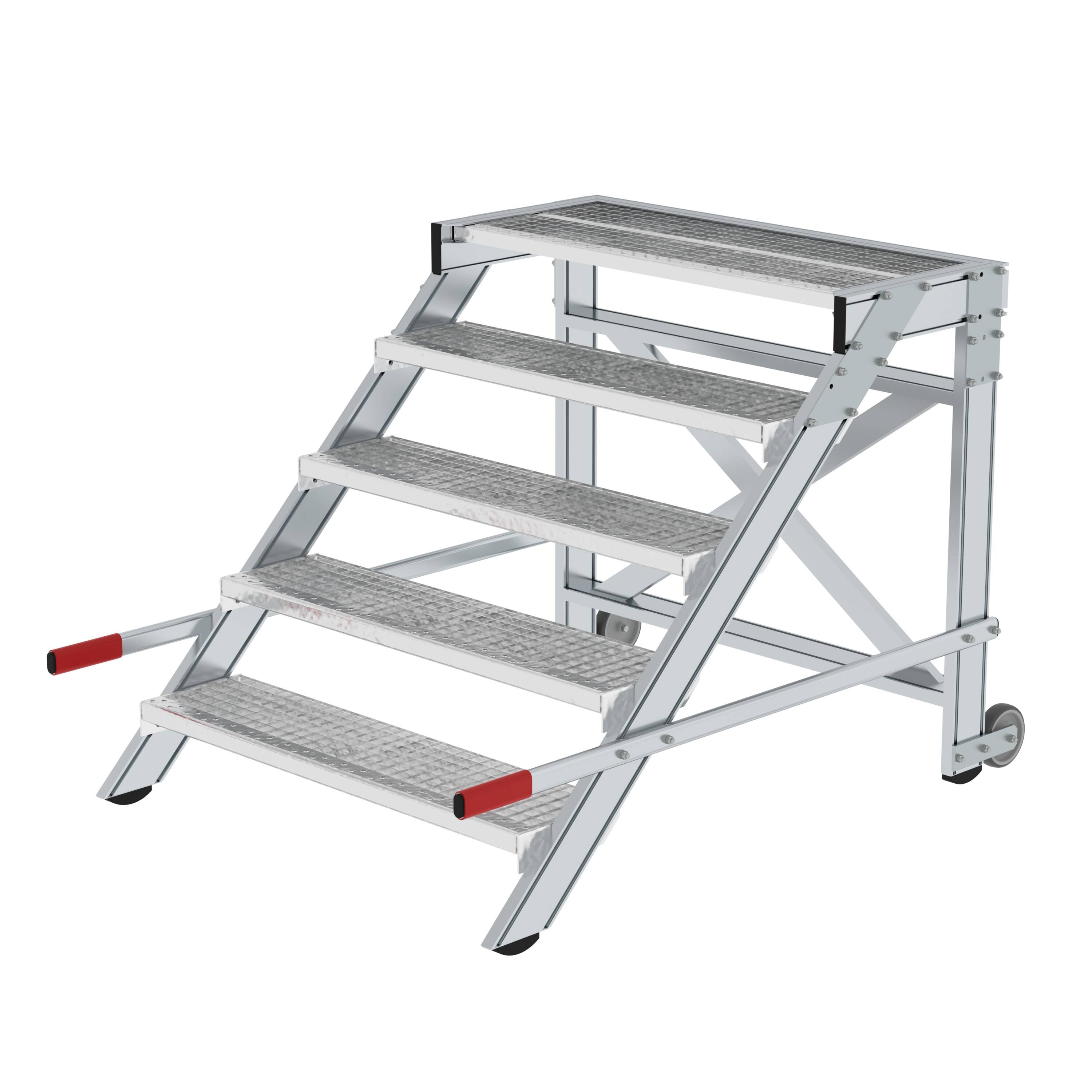 Arbeitspodest fahrbar, Stufenbreite 1000 mm, Stahl-Gitterrost 5 Stufen