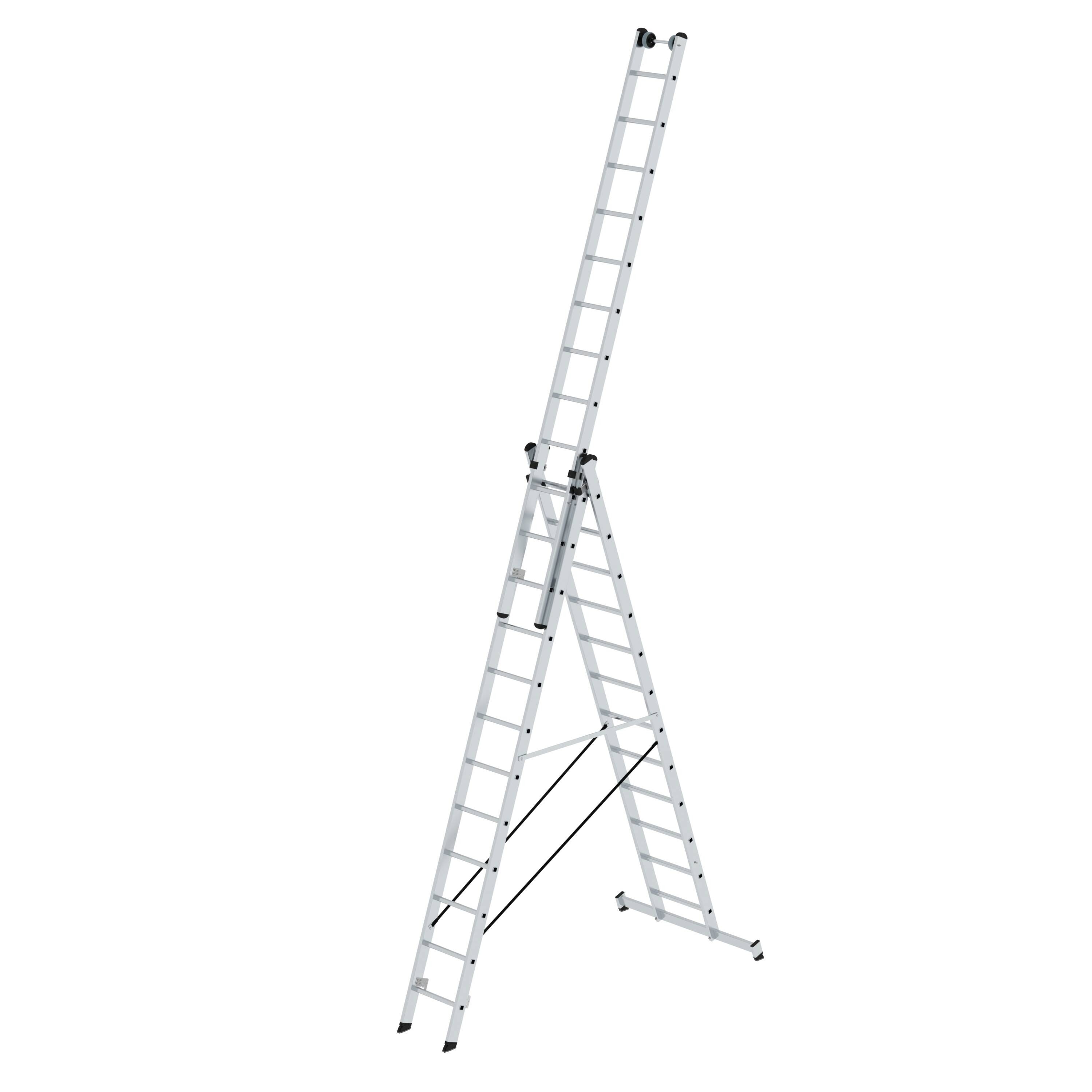 Mehrzweckleiter 3-teilig mit nivello®-Traverse und Wandlaufrollen 3x12 Sprossen